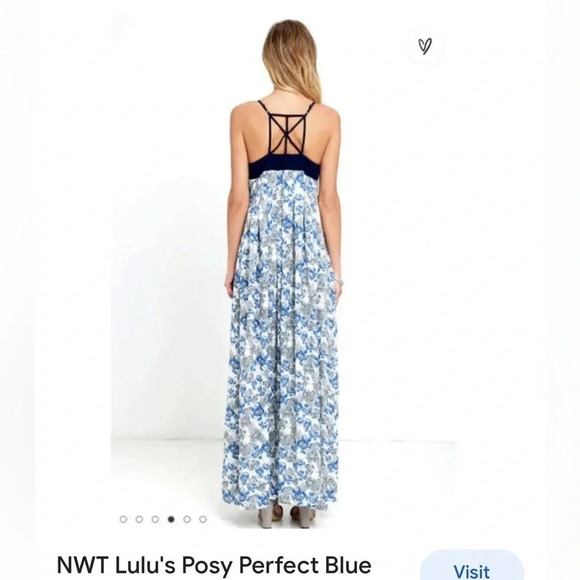 Lulu’s Posy Perfect Blue Floral Pleated Maxi Dress Women's Sz Small EEEUC - Picture 3 of 13
